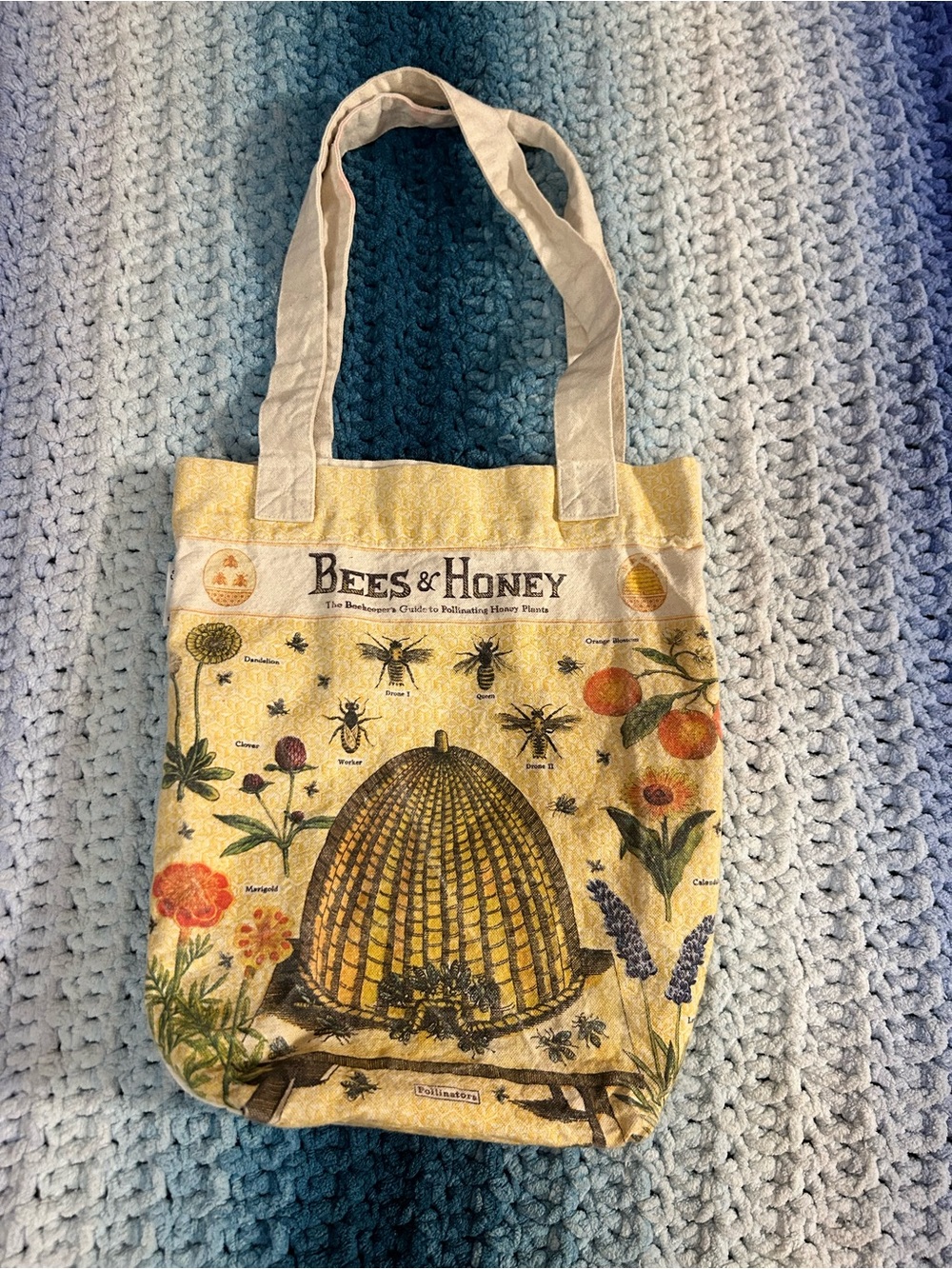 Bees & Honey Illustrated Canvas Tote - Yellow Floral Print